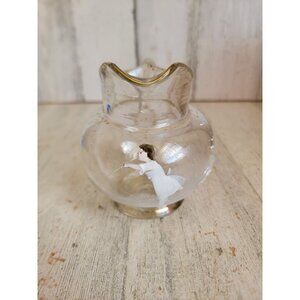 Mary Gregory painted girl miniature vintage pitcher glass flower tree